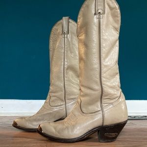 Fall Code West Vintage Women’s Western Cowboy Boots Sz 6 Beige Leather Wedding